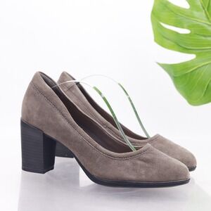 Clarks Shoes Womens Araya Moon Pump Size 6.5 Brown Suede Chunky Heel Comfort Y2K